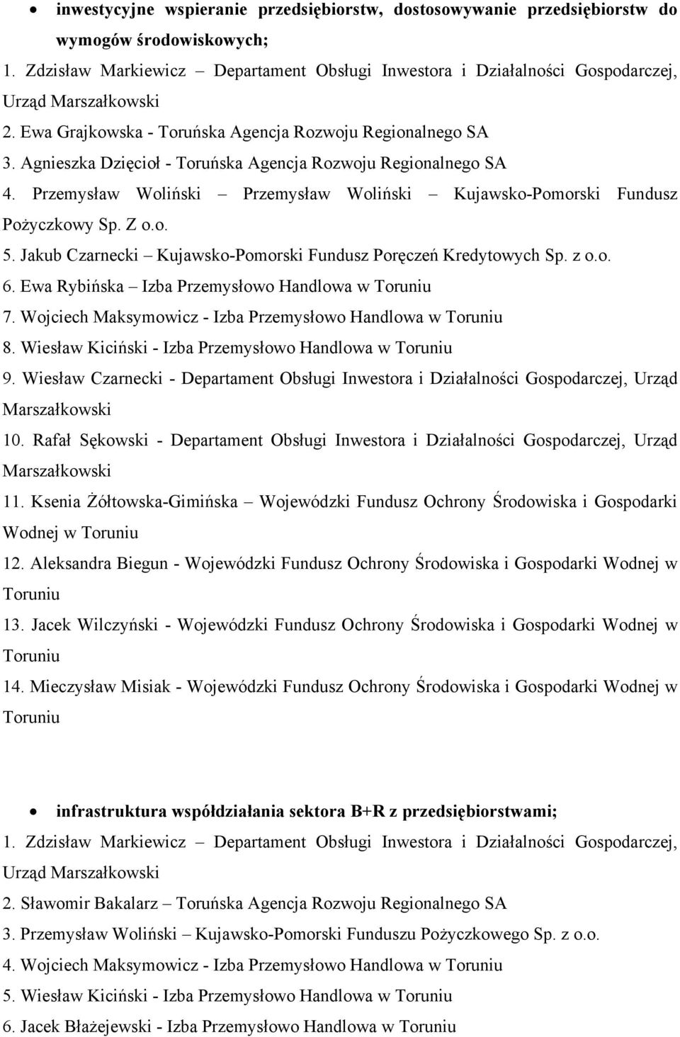 Przemysław Woliński Przemysław Woliński Kujawsko-Pomorski Fundusz Pożyczkowy Sp. Z o.o. 5. Jakub Czarnecki Kujawsko-Pomorski Fundusz Poręczeń Kredytowych Sp. z o.o. 6.