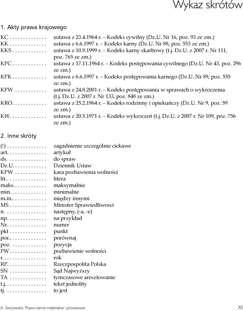 Dz U Nr poz ze zm ustawa z r Kodeks postępowania karnego Dz U Nr poz ze zm ustawa z r Kodeks postępowania w sprawach o wykroczenia t j Dz U z r Nr poz ze zm ustawa z r Kodeks rodzinny i opiekuńczy Dz