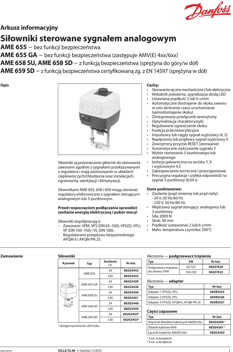 z EN 14597 (sprężyna w dół) Opis Siłowniki są przeznaczone głównie do sterowania zaworami zgodnie z sygnałami przekazywanymi z regulatora i mają zastosowanie w układach ciepłowniczych/chłodzenia oraz