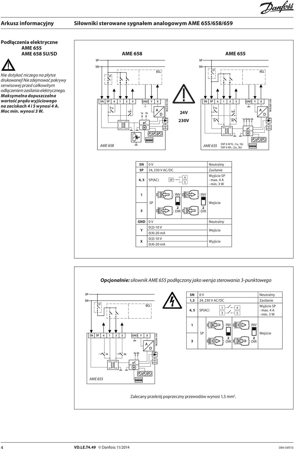 (2a, 2b) SN 0 V Neutralny SP 24, 230 V AC/DC Zasilanie 4, 5 SP(AC) SP 4 Wyjście SP - max. 4 A 5 - min.