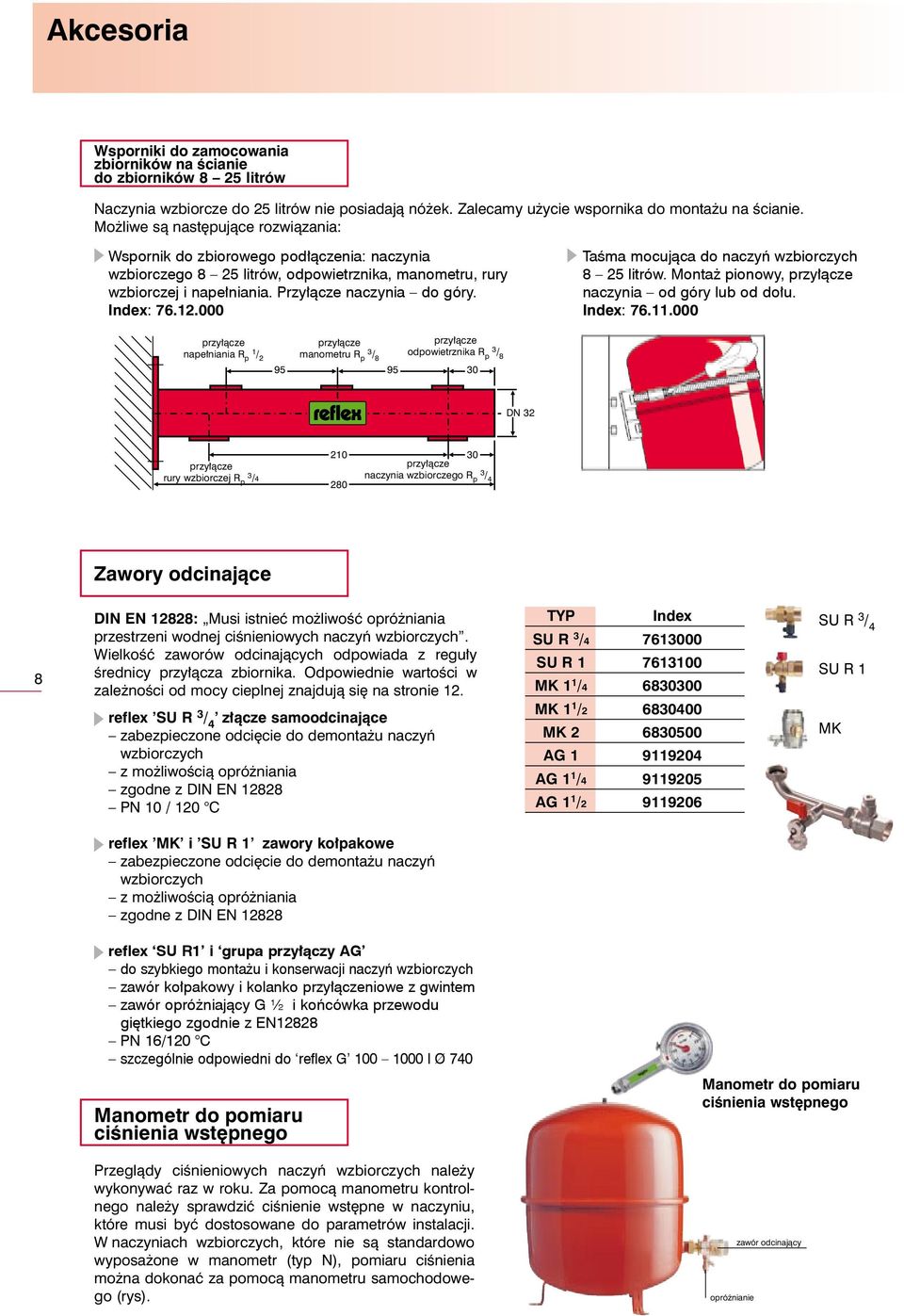 Index: 76.12.000 Taśma mocująca do naczyń wzbiorczych 8 25 litrów. Montaż pionowy, przyłącze naczynia od góry lub od dołu. Index: 76.11.