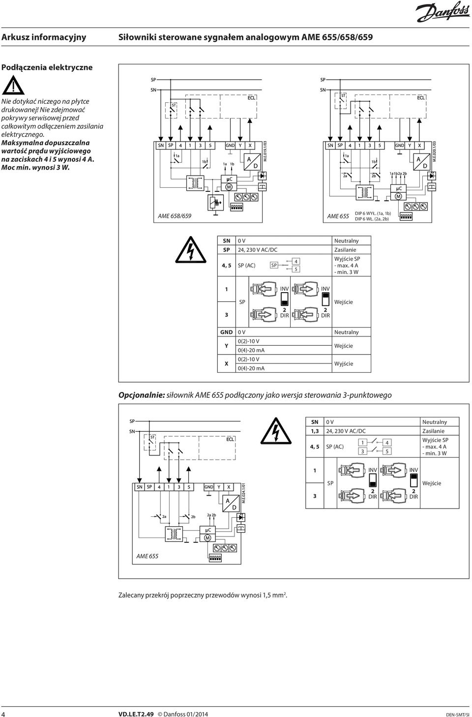 (2a, 2b) SN 0 V Neutralny SP 24, 230 V AC/DC Zasilanie 4, 5 SP (AC) SP 4 5 Wyjście SP - max. 4 A - min.