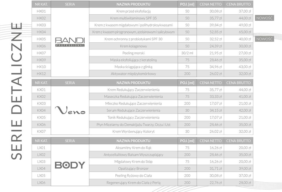 30/2 ml 21,95 zł 27,00 zł HX09 Maska eksfoliująca z keratoliną 75 28,46 zł 35,00 zł HX10 Maska ściągająca z glinką 75 34,96 zł 43,00 zł HX12 Aktywator międzykomórkowy 200 26,02 zł 32,00 zł KX01 Krem