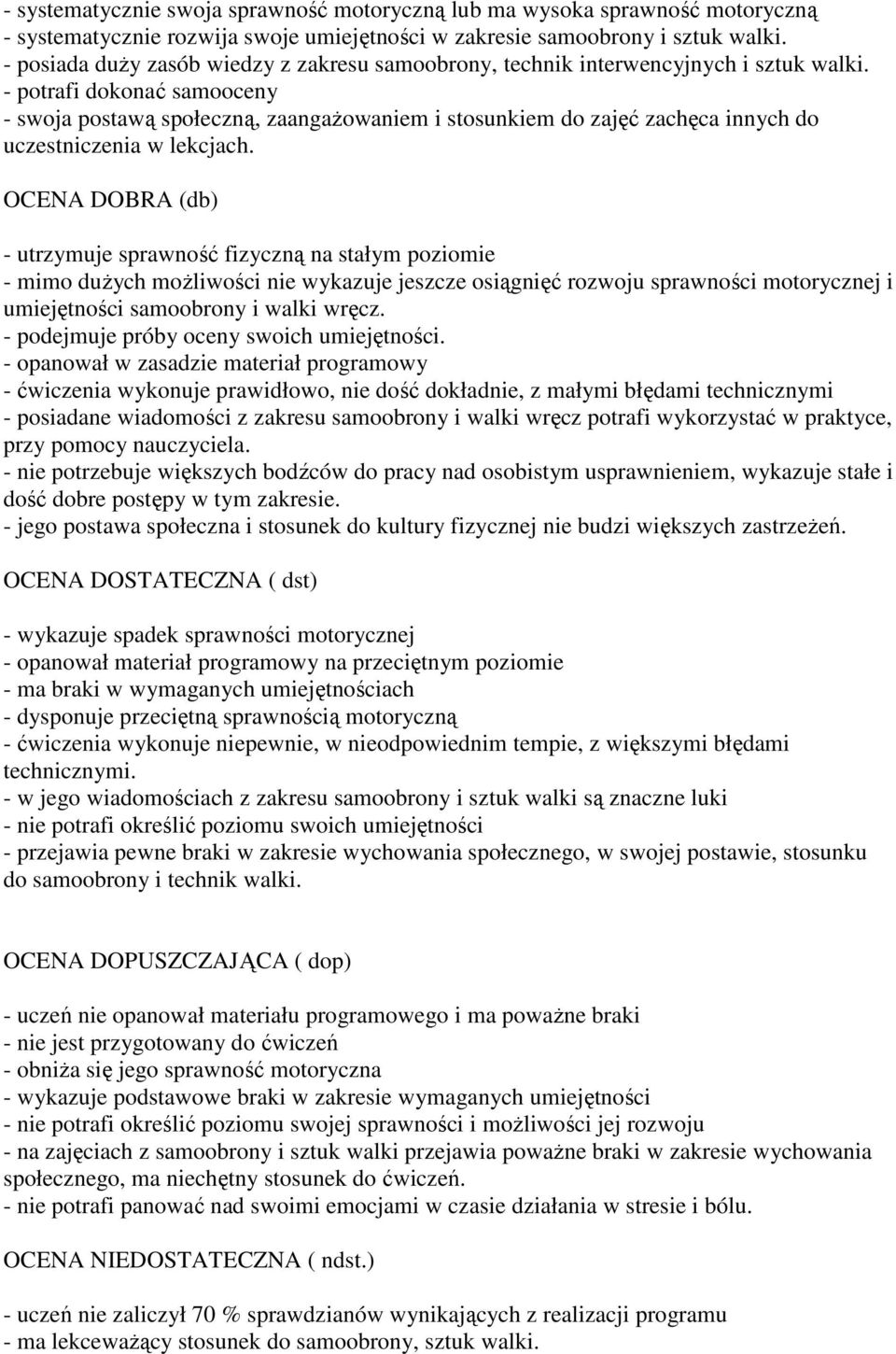 - potrafi dokonać samooceny - swoja postawą społeczną, zaangaŝowaniem i stosunkiem do zajęć zachęca innych do uczestniczenia w lekcjach.