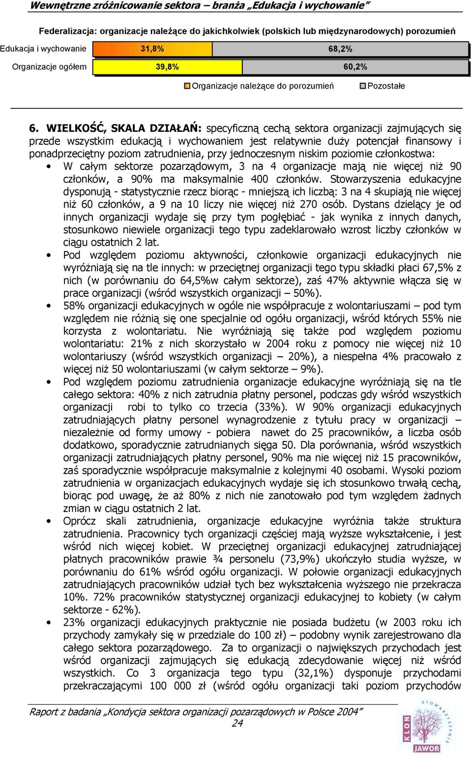 przy jednoczesnym niskim poziomie członkostwa: W całym sektorze pozarządowym, 3 na 4 organizacje mają nie więcej niż 9 członków, a 9% ma maksymalnie 4 członków.