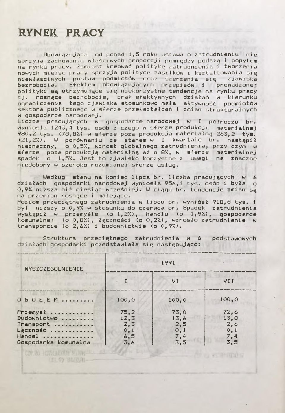 prowadzonej poltyk są utrzymujące sę nekorzystne tendencje na rynku pracy tj.