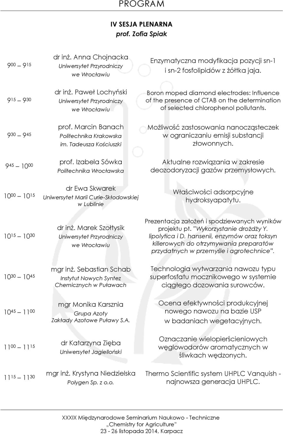 Marcin Banach Politechnika Krakowska im. Tadeusza Kościuszki Możliwość zastosowania nanocząsteczek w ograniczaniu emisji substancji złowonnych. 9 45 10 00 prof.