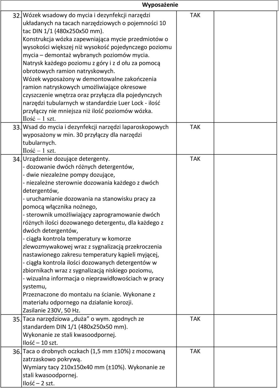 demontowalne zakończenia ramion natryskowych umożliwiające okresowe czyszczenie wnętrza oraz przyłącza dla pojedynczych narzędzi tubularnych w standardzie Luer Lock - ilość przyłączy nie mniejsza niż