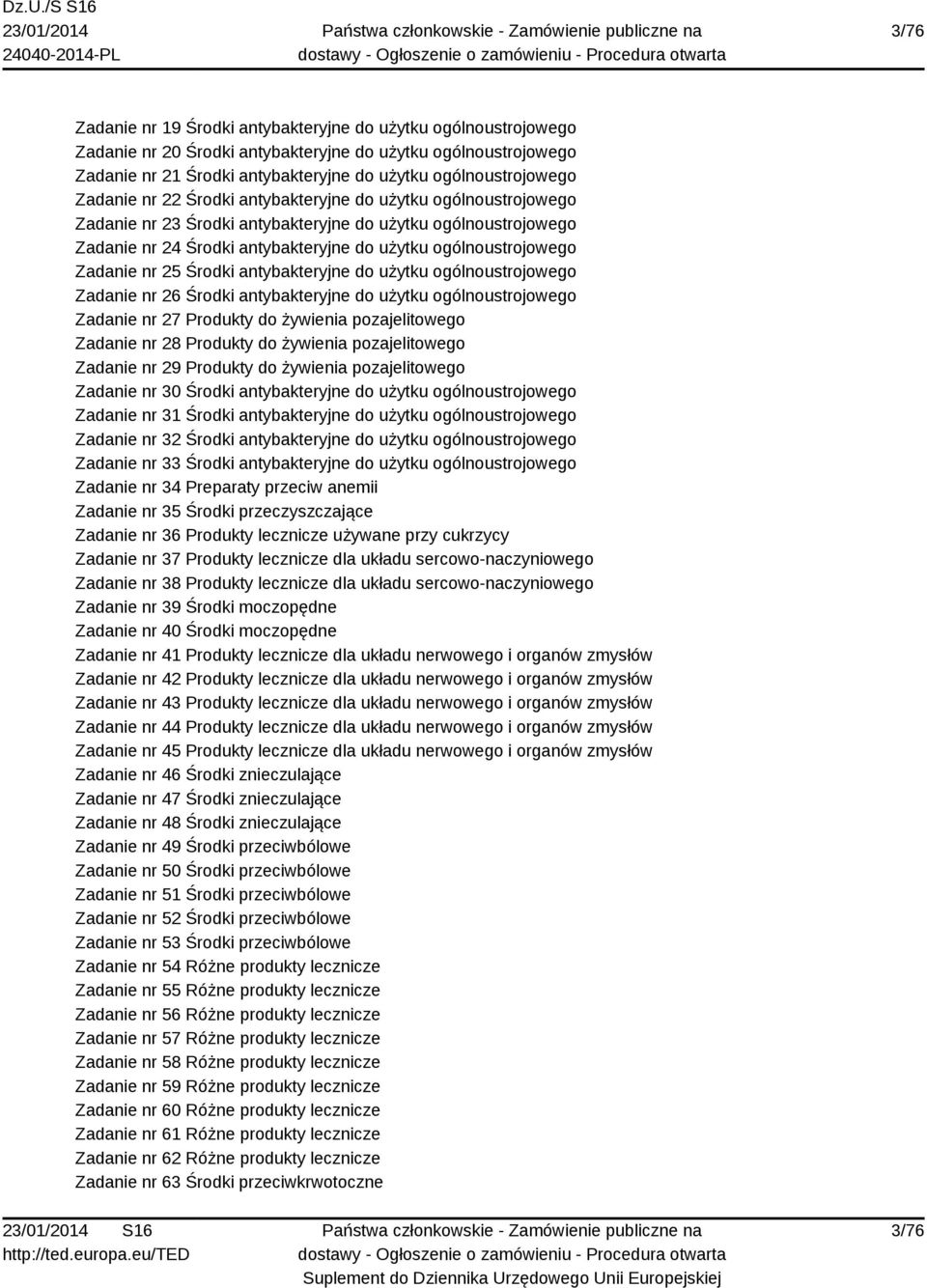 nr 25 Środki antybakteryjne do użytku ogólnoustrojowego Zadanie nr 26 Środki antybakteryjne do użytku ogólnoustrojowego Zadanie nr 27 Produkty do żywienia pozajelitowego Zadanie nr 28 Produkty do