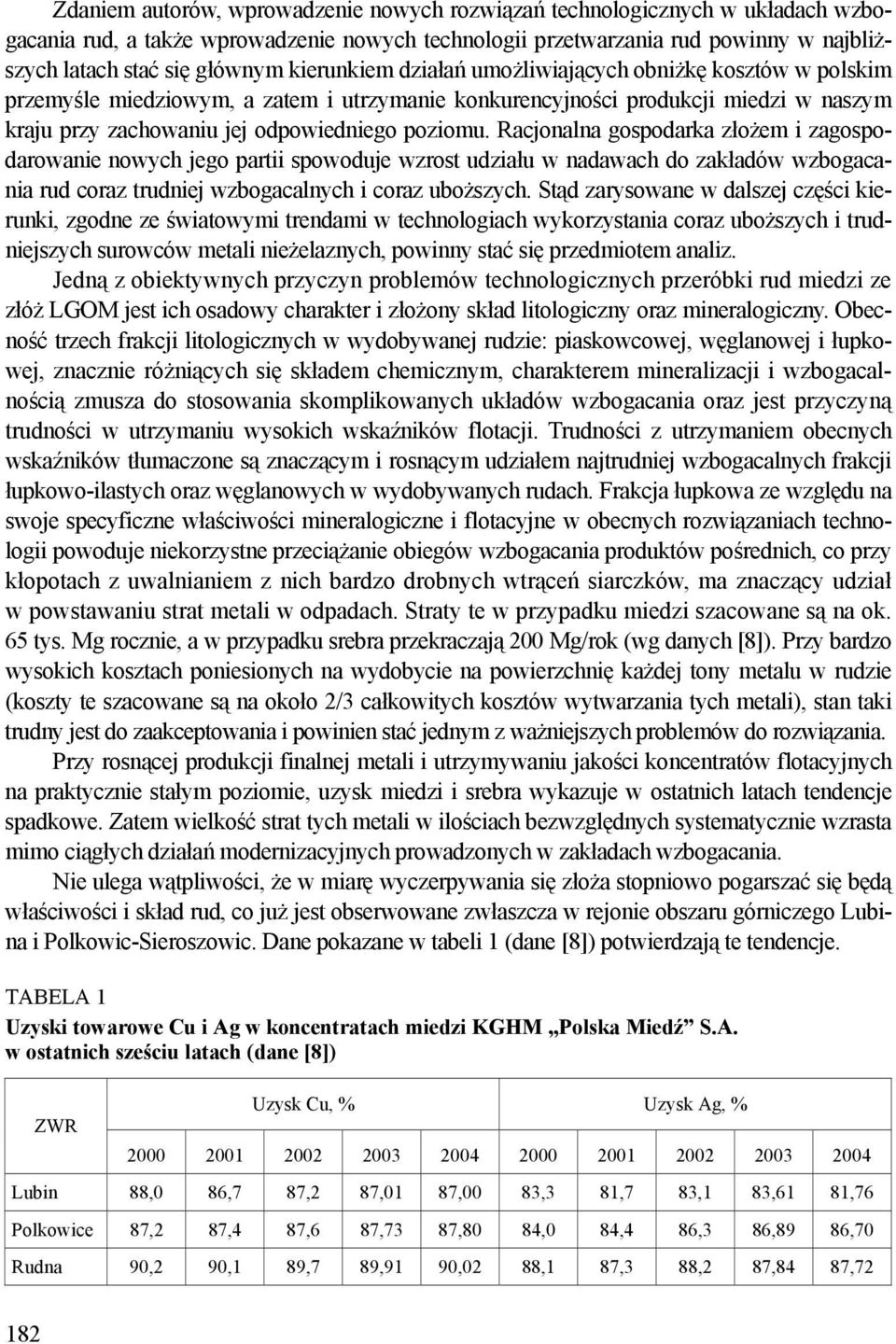 Racjonalna gospodarka złożem i zagospodarowanie nowych jego partii spowoduje wzrost udziału w nadawach do zakładów wzbogacania rud coraz trudniej wzbogacalnych i coraz uboższych.