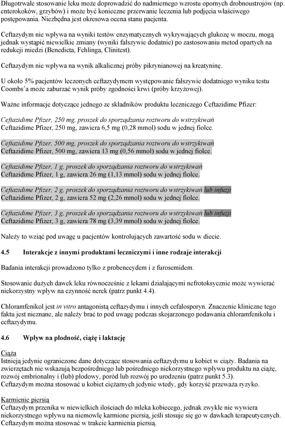 Ceftazydym nie wpływa na wyniki testów enzymatycznych wykrywających glukozę w moczu, mogą jednak wystąpić niewielkie zmiany (wyniki fałszywie dodatnie) po zastosowaniu metod opartych na redukcji