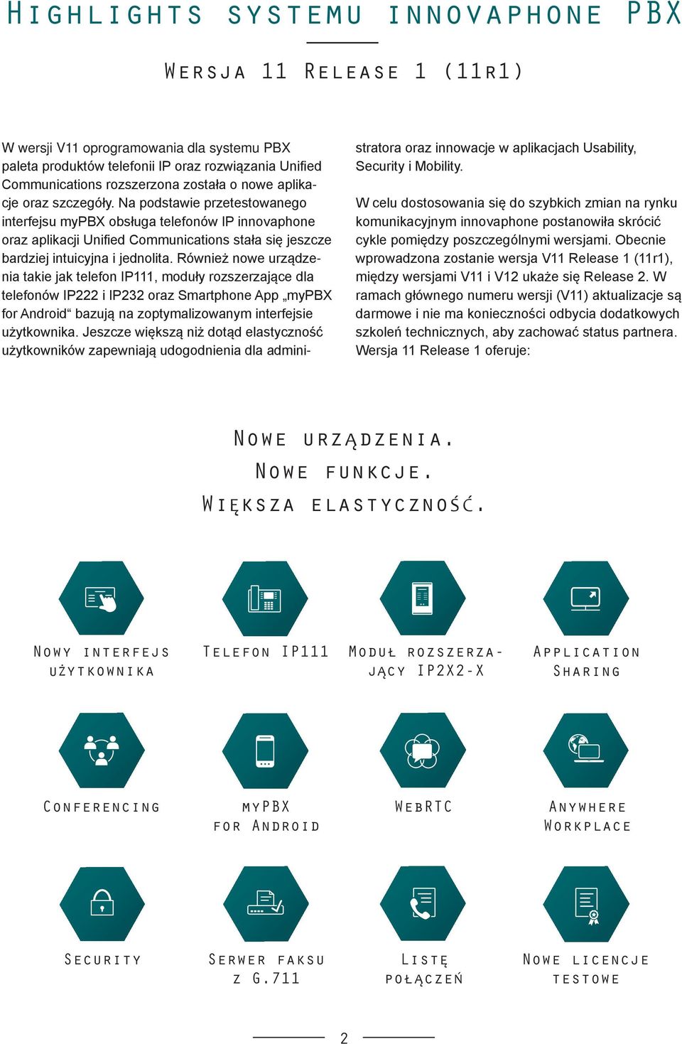 Również nowe urządzenia takie jak telefon IP111, moduły rozszerzające dla telefonów IP222 i IP232 oraz Smartphone App mypbx for Android bazują na zoptymalizowanym interfejsie użytkownika.