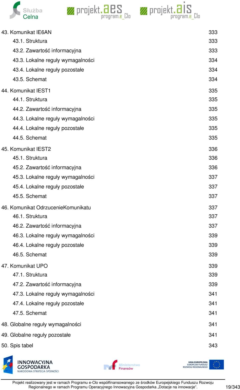 5. Schemat 46. Komunikat OdrzucenieKomunikatu 46.1. Struktura 46.2. Zawartość informacyjna 46.3. Lokalne reguły wymagalności 46.4. Lokalne reguły pozostałe 46.5. Schemat 47. Komunikat UPO 47.1. Struktura 47.