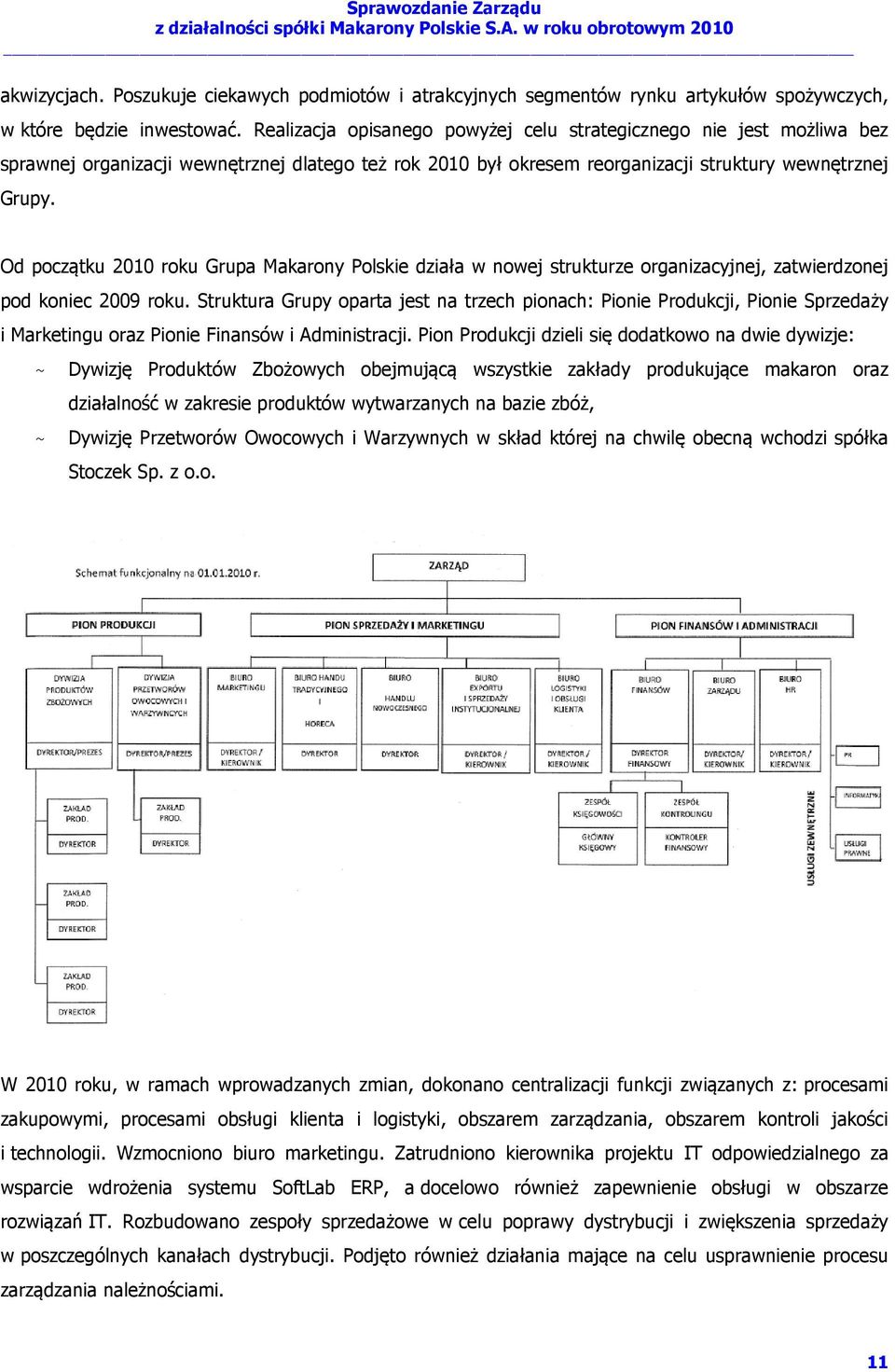 Od początku 2010 roku Grupa Makarony Polskie działa w nowej strukturze organizacyjnej, zatwierdzonej pod koniec 2009 roku.