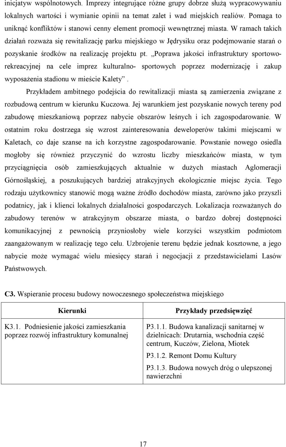 W ramach takich działań rozważa się rewitalizację parku miejskiego w Jędrysiku oraz podejmowanie starań o pozyskanie środków na realizację projektu pt.