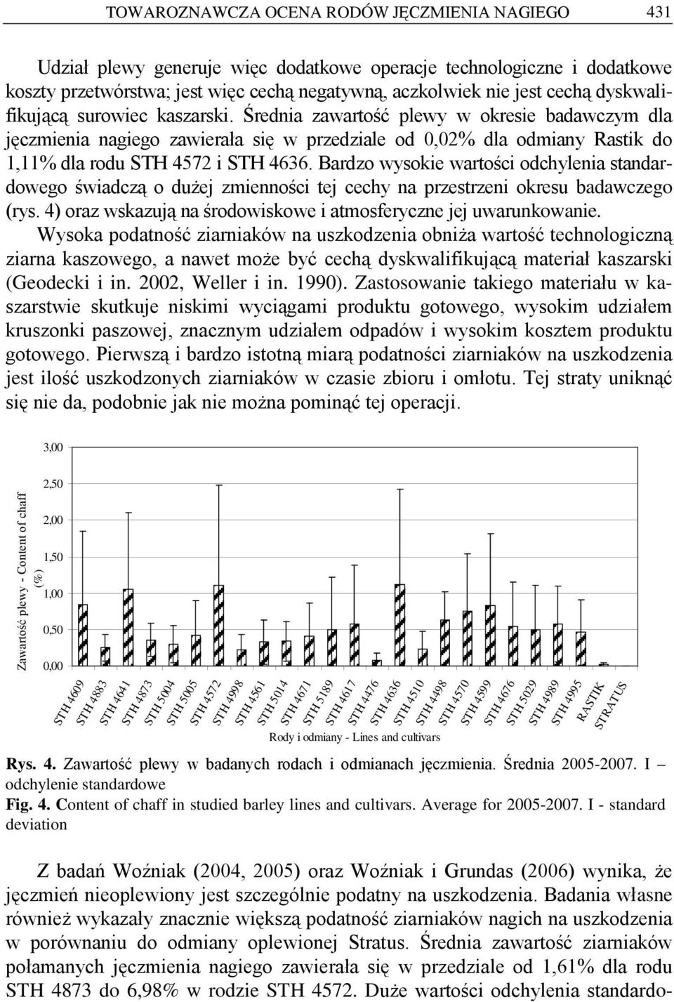 Bardzo wysokie wartości odchylenia standardowego świadczą o dużej zmienności tej cechy na przestrzeni okresu badawczego (rys. 4) oraz wskazują na środowiskowe i atmosferyczne jej uwarunkowanie.