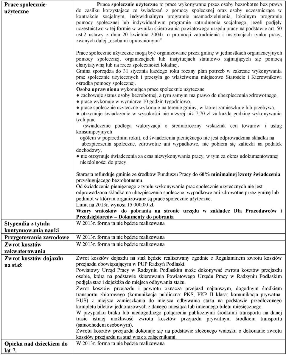 wyniku skierowania powiatowego urzędu pracy na podstawie art. 50 ust.2 ustawy z dnia 20 kwietnia 2004r. o promocji zatrudnienia i instytucjach rynku pracy, zwanych dalej osobami uprawnionymi.