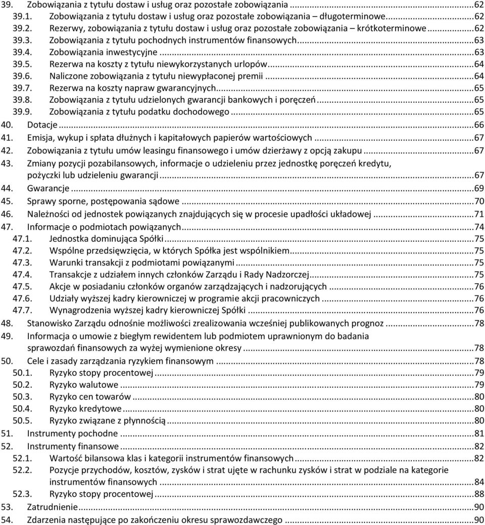 .. 64 39.7. Rezerwa na koszty napraw gwarancyjnych... 65 39.8. Zobowiązania z tytułu udzielonych gwarancji bankowych i poręczeń... 65 39.9. Zobowiązania z tytułu podatku dochodowego... 65 40. Dotacje.