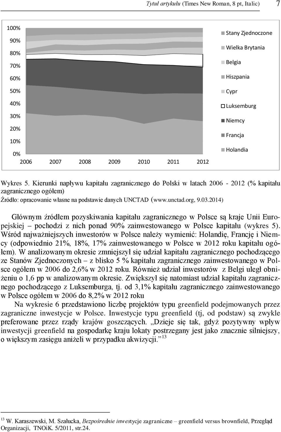 214) Głównym źródłem pozyskiwania kapitału zagranicznego w Polsce są kraje Unii Europejskiej pochodzi z nich ponad 9% zainwestowanego w Polsce kapitału (wykres 5).