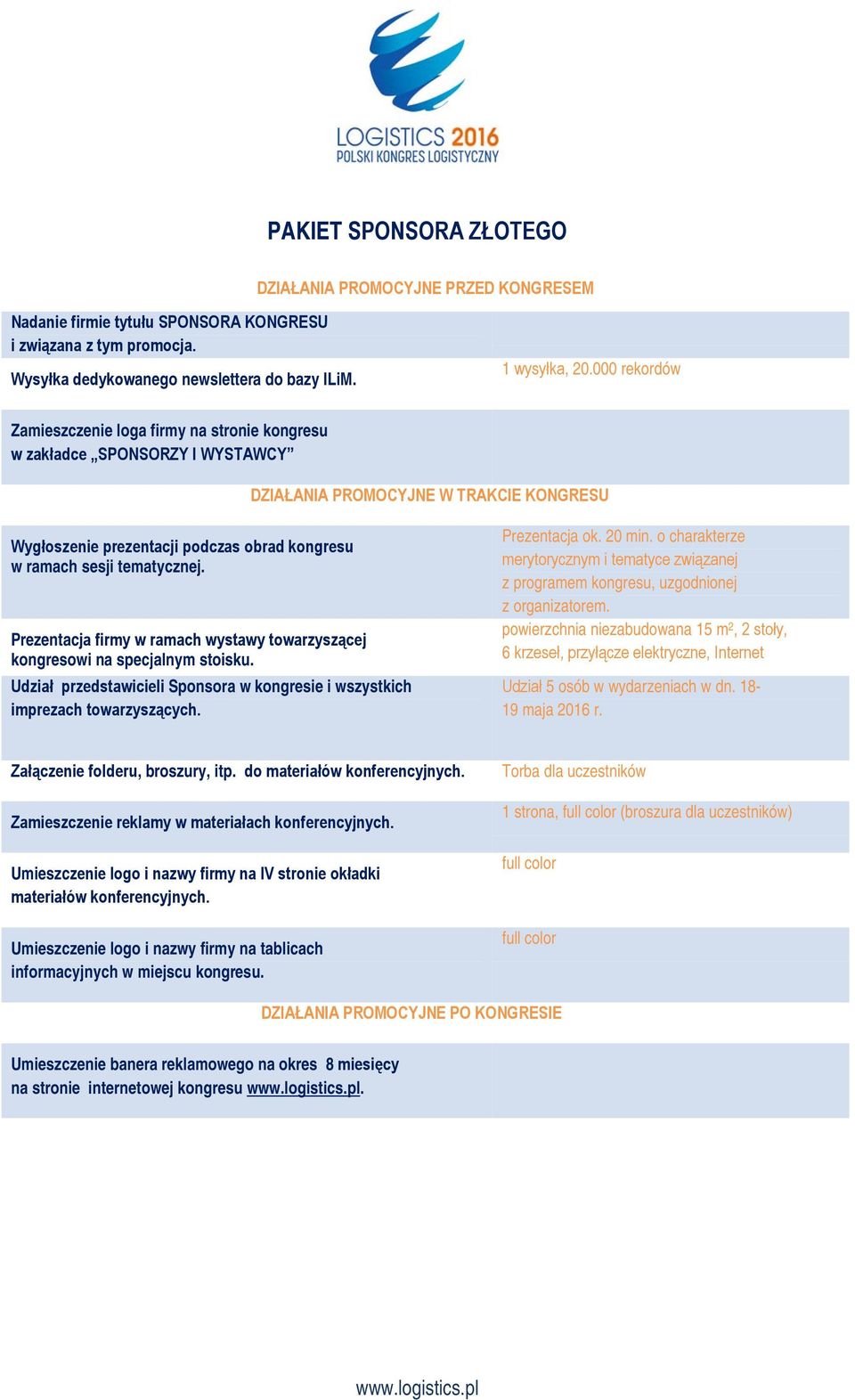 o charakterze merytorycznym i tematyce związanej z programem kongresu, uzgodnionej z organizatorem.