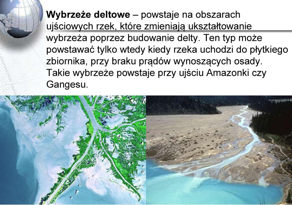 Ten typ może powstawać tylko wtedy kiedy rzeka uchodzi do płytkiego