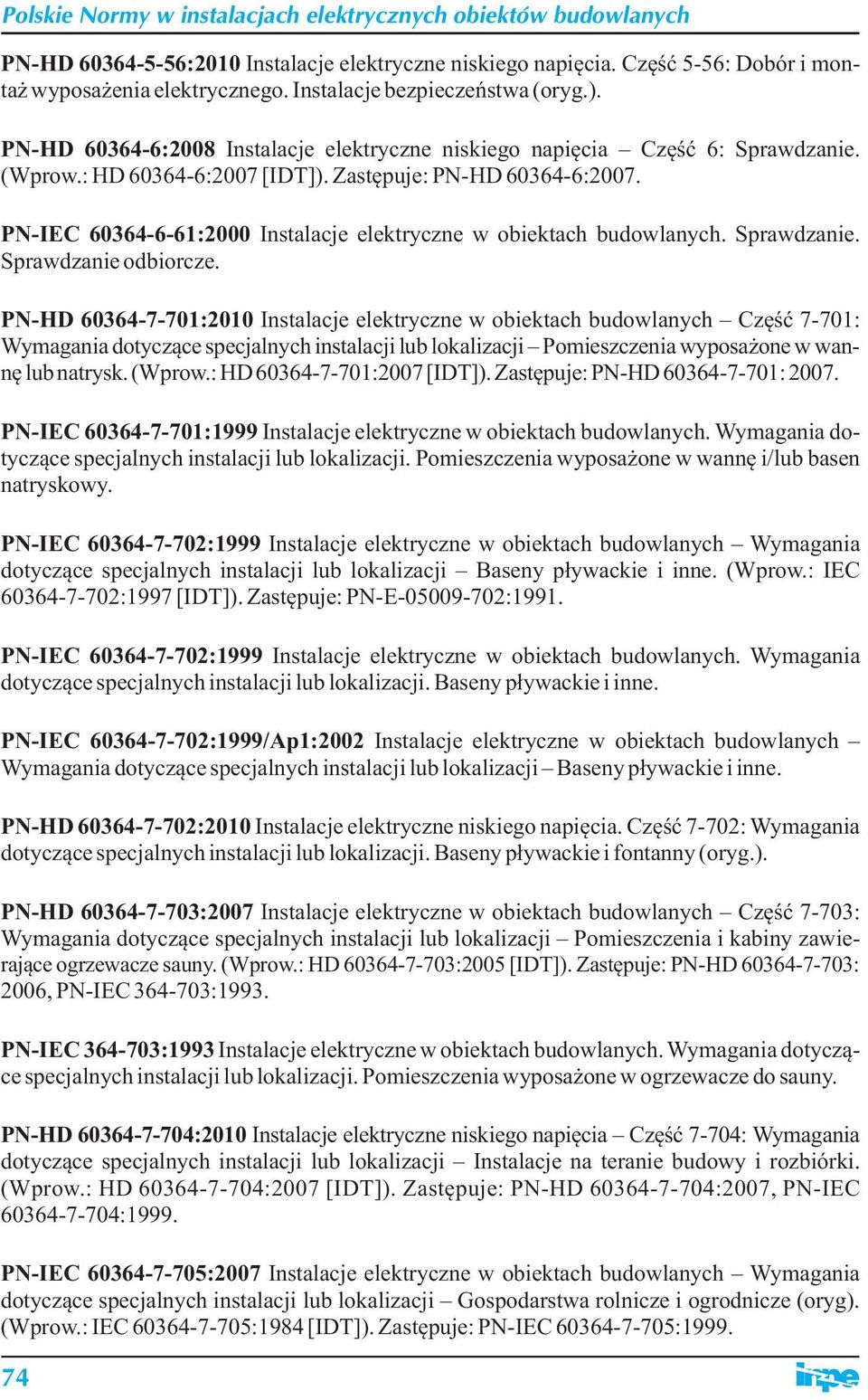 PN-IEC 60364-6-61:2000 Instalacje elektryczne w obiektach budowlanych. Sprawdzanie. Sprawdzanie odbiorcze.