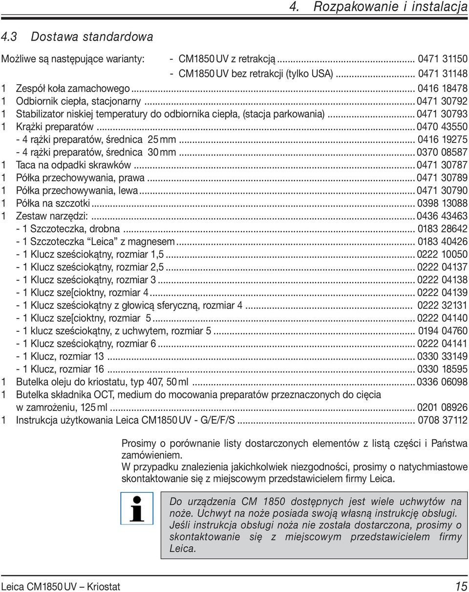 .. 0470 43550-4 rążki preparatów, średnica 25 mm... 0416 19275-4 rążki preparatów, średnica 30 mm... 0370 08587 1 Taca na odpadki skrawków... 0471 30787 1 Półka przechowywania, prawa.