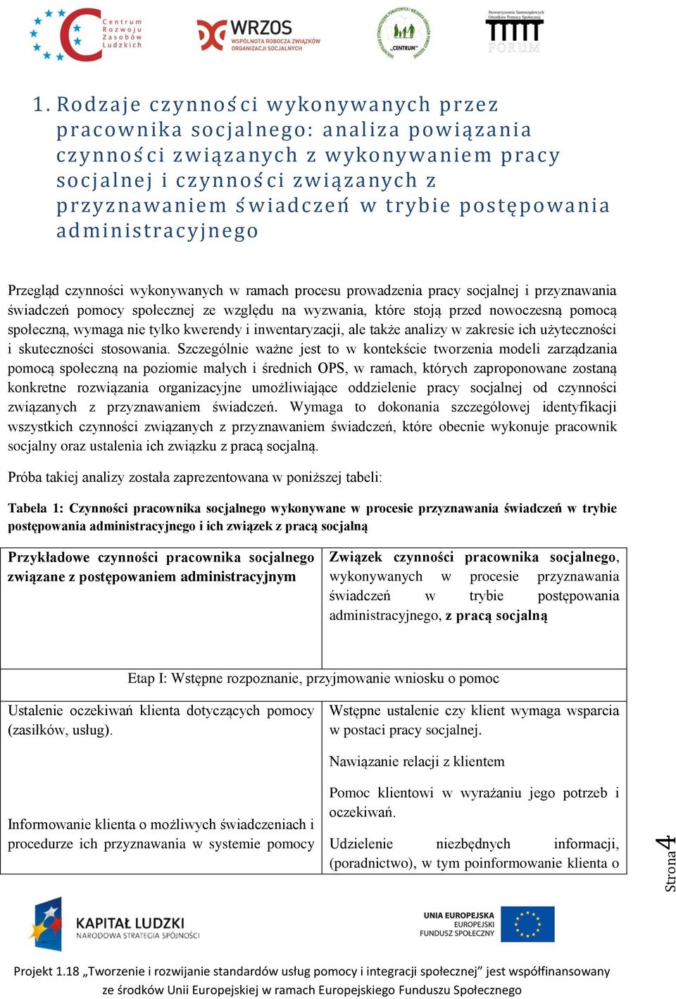 postępowania administracyjnego Przegląd czynności wykonywanych w ramach procesu prowadzenia pracy socjalnej i przyznawania świadczeń pomocy społecznej ze względu na wyzwania, które stoją przed