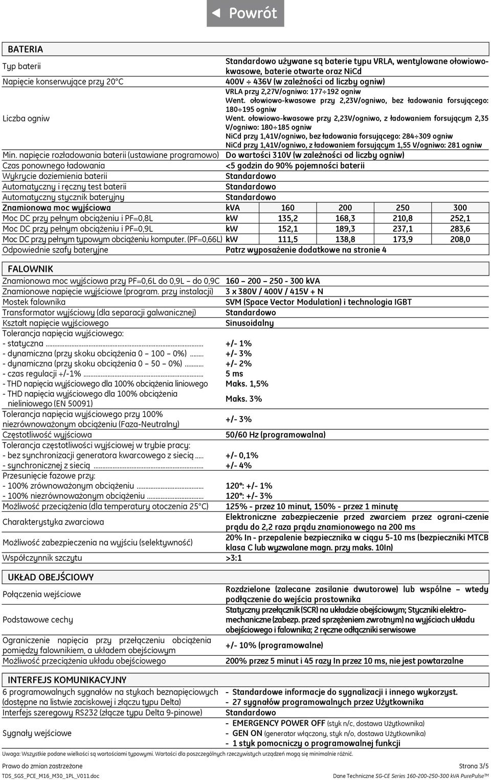 ołowiowo-kwasowe przy 2,23V/ogniwo, z ładowaniem forsującym 2,35 V/ogniwo: 180 185 ogniw NiCd przy 1,41V/ogniwo, bez ładowania forsującego: 284 309 ogniw NiCd przy 1,41V/ogniwo, z ładowaniem