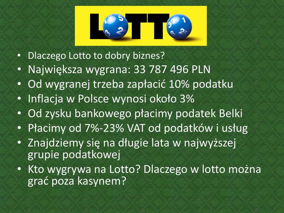 Polsce wynosi około 3% Od zysku bankowego płacimy podatek Belki Płacimy od 7%-23% VAT