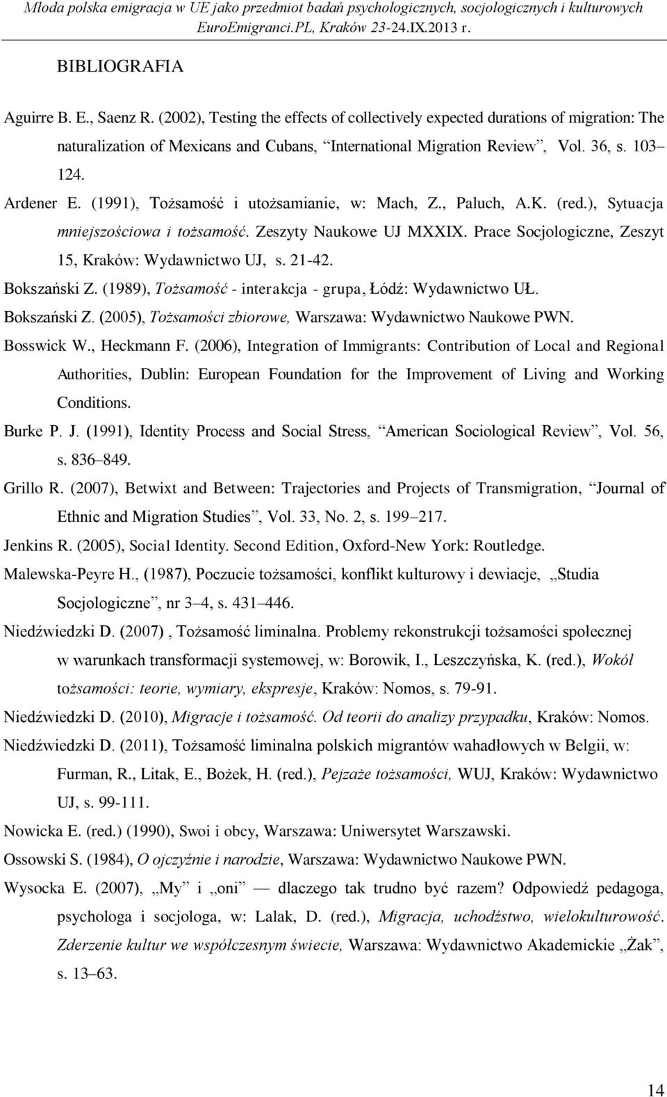 Prace Socjologiczne, Zeszyt 15, Kraków: Wydawnictwo UJ, s. 21-42. Bokszański Z. (1989), Tożsamość - interakcja - grupa, Łódź: Wydawnictwo UŁ. Bokszański Z. (2005), Tożsamości zbiorowe, Warszawa: Wydawnictwo Naukowe PWN.