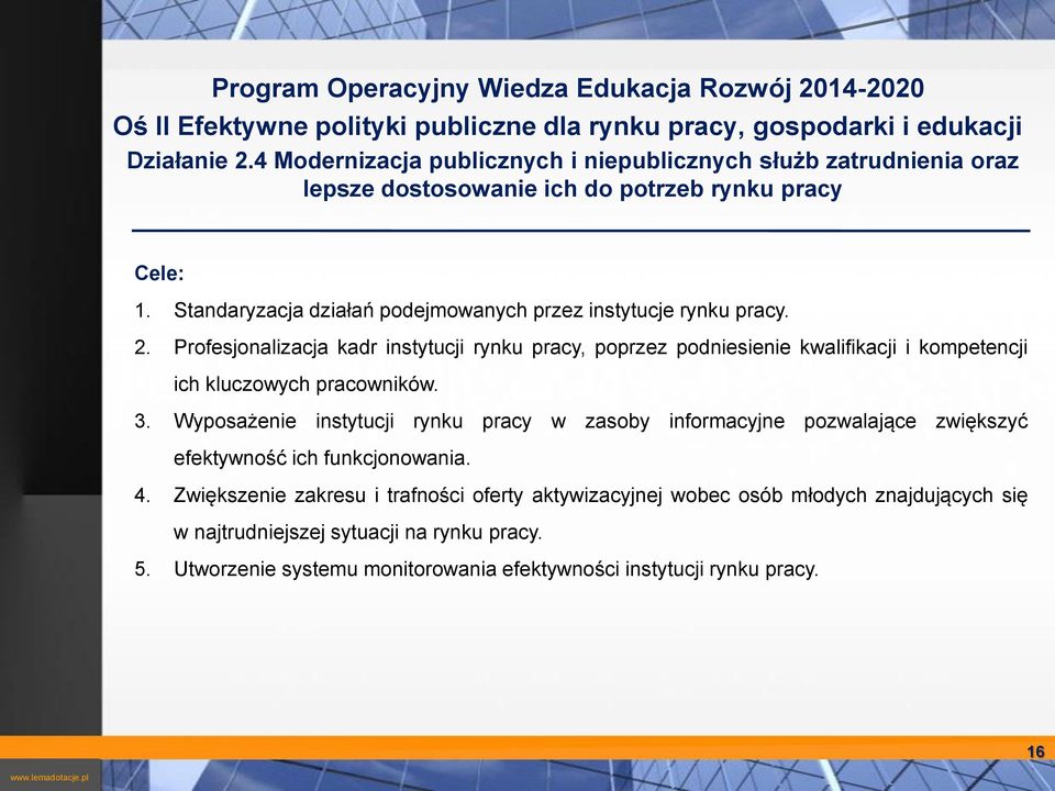 Standaryzacja działań podejmowanych przez instytucje rynku pracy. 2.