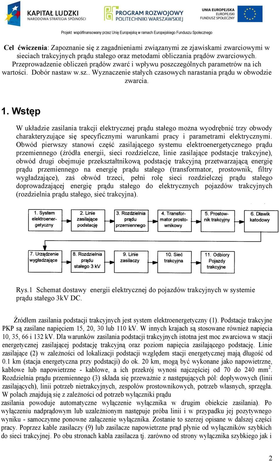 Wstęp W układzie zasilania trakcji elektrycznej prądu stałego można wyodrębnić trzy obwody charakteryzujące się specyficznymi warunkami pracy i parametrami elektrycznymi.