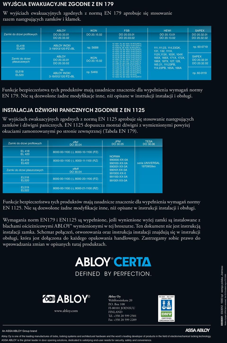 ABLOY INOXI 3-19/01/1 PZ+BL np. S6B8 IKON DO.15.0 np.