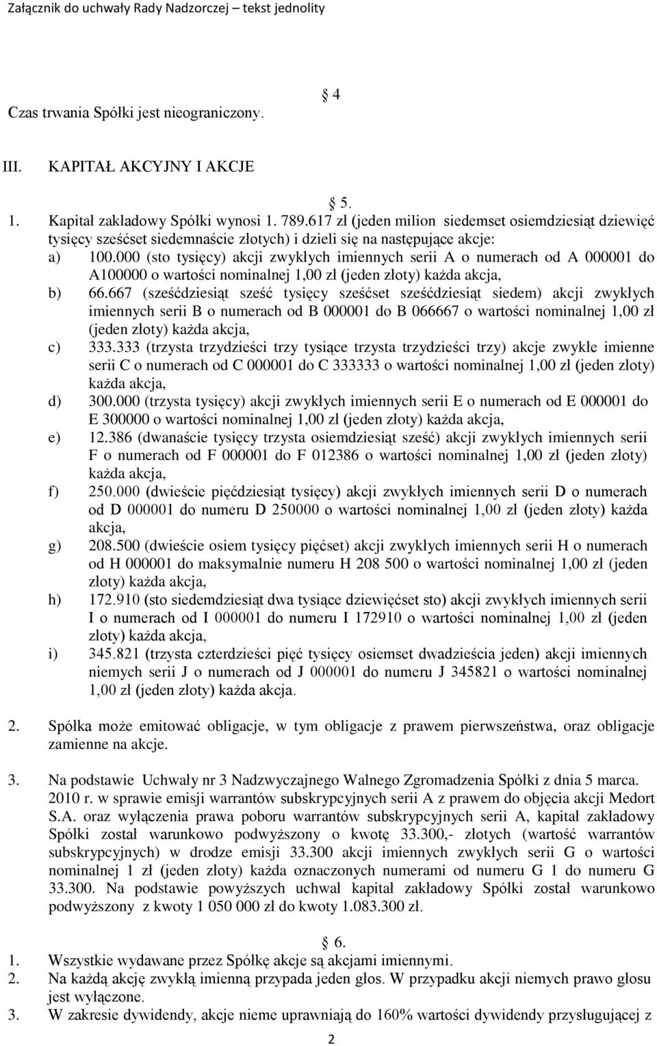 000 (sto tysięcy) akcji zwykłych imiennych serii A o numerach od A 000001 do A100000 o wartości nominalnej 1,00 zł (jeden złoty) każda akcja, b) 66.