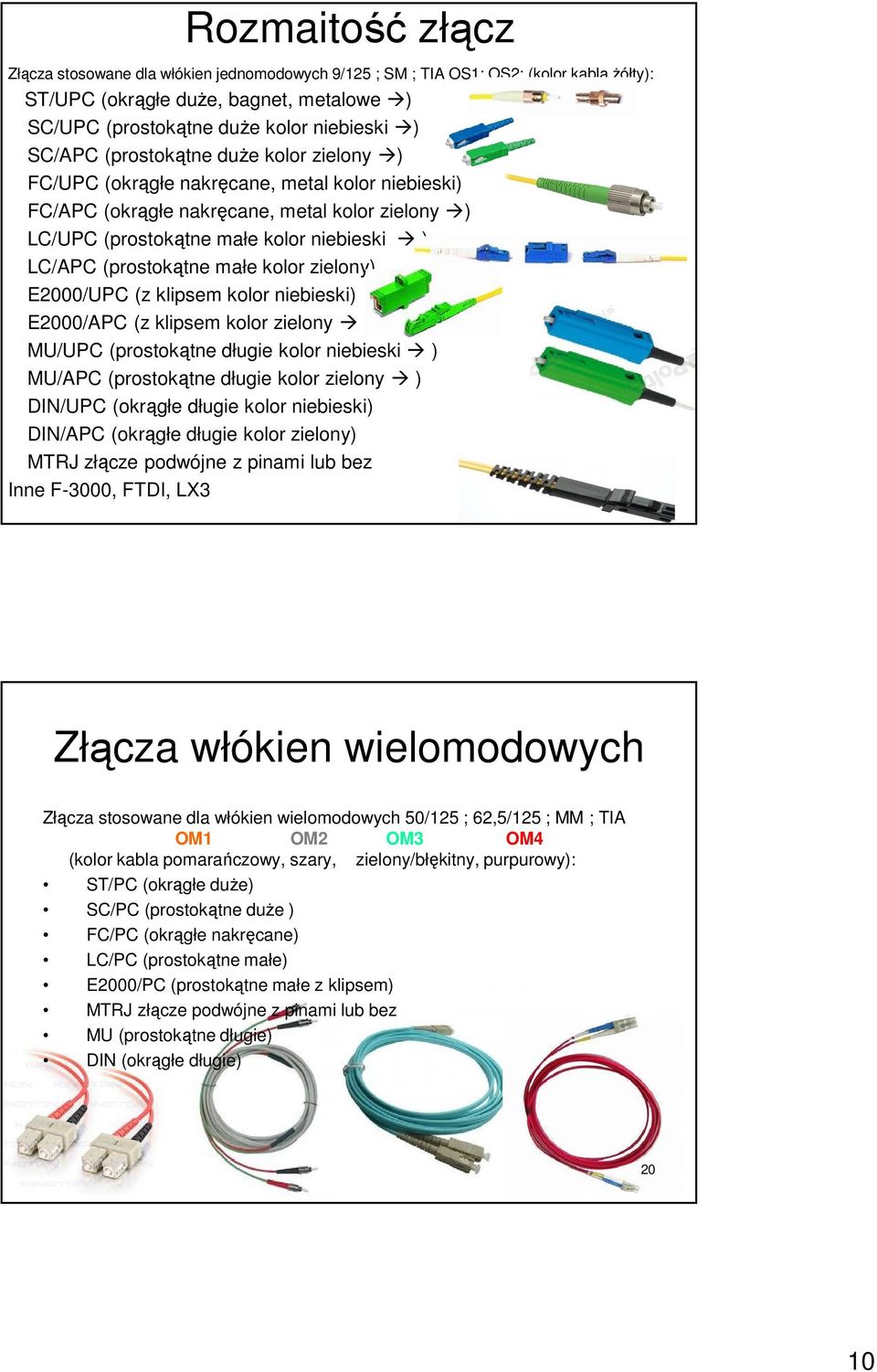 małe kolor zielony) E2000/UPC (z klipsem kolor niebieski) E2000/APC (z klipsem kolor zielony MU/UPC (prostokątne długie kolor niebieski ) MU/APC (prostokątne długie kolor zielony ) DIN/UPC (okrągłe