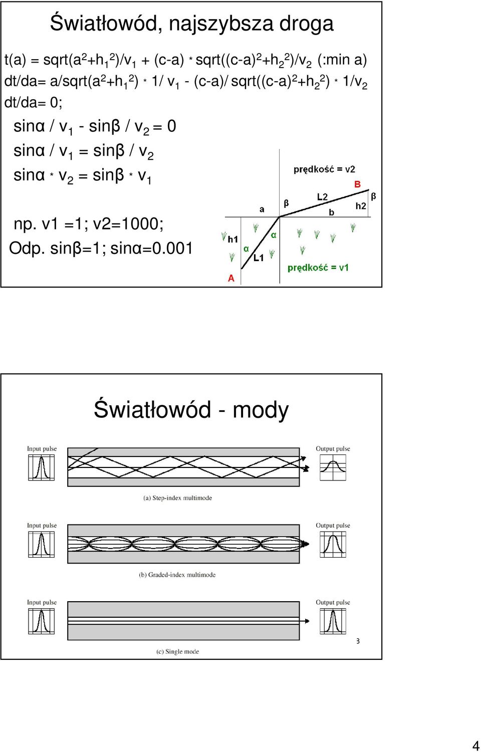 22 ) * 1/v 2 dt/da= 0; sinα / v 1 - sinβ / v 2 = 0 sinα / v 1 = sinβ / v 2 sinα *