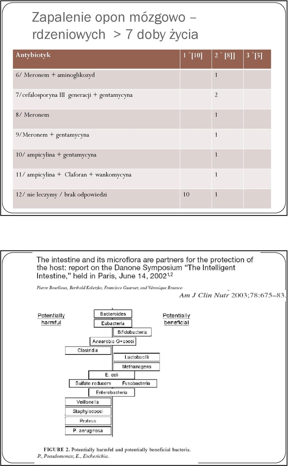 gentamycyna 2 8/ Meronem 9/Meronem + gentamycyna 0/ ampicylina +