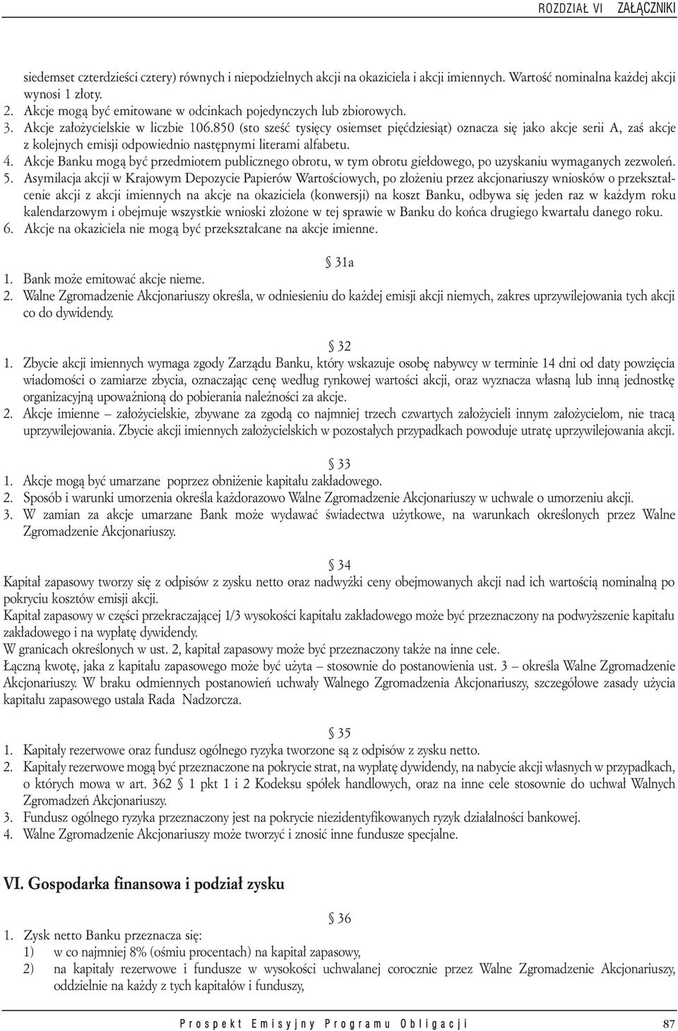 850 (sto szeœæ tysiêcy osiemset piêædziesi¹t) oznacza siê jako akcje serii A, zaœ akcje z kolejnych emisji odpowiednio nastêpnymi literami alfabetu. 4.