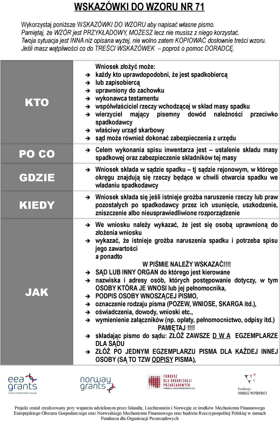 KTO PO CO GDZIE KIEDY JAK Wniosek złożyć może: każdy kto uprawdopodobni, że jest spadkobiercą lub zapisobiercą uprawniony do zachowku wykonawca testamentu współwłaściciel rzeczy wchodzącej w skład