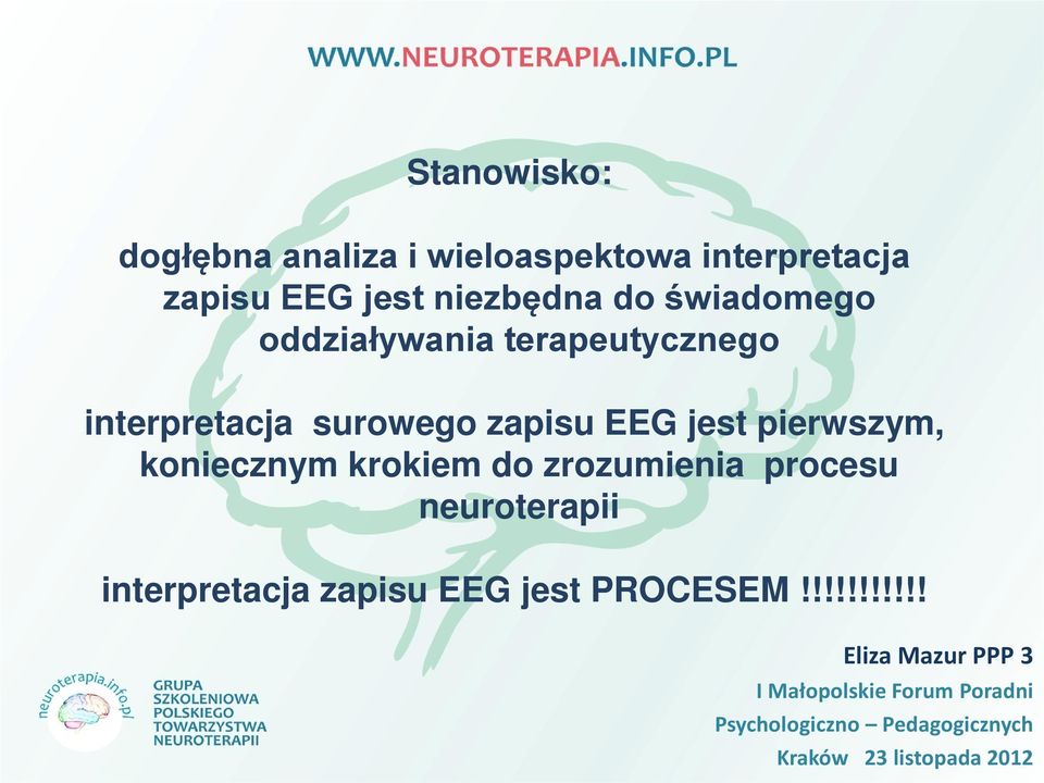 koniecznym krokiem do zrozumienia procesu neuroterapii interpretacja zapisu EEG jest PROCESEM!