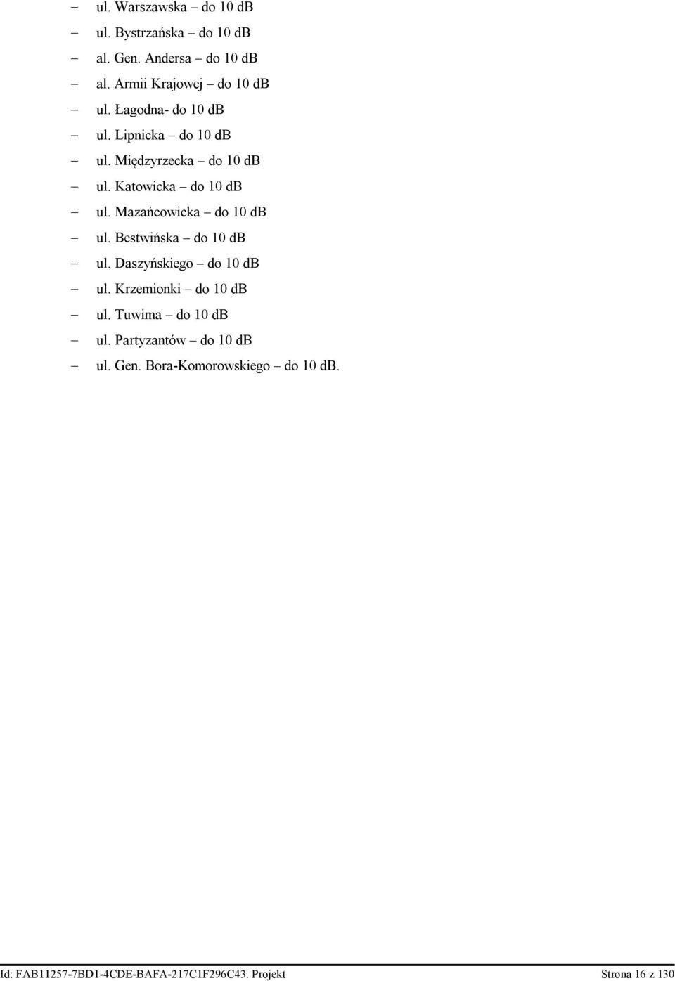 Mazańcowicka do 10 db ul. Bestwińska do 10 db ul. Daszyńskiego do 10 db ul. Krzemionki do 10 db ul.