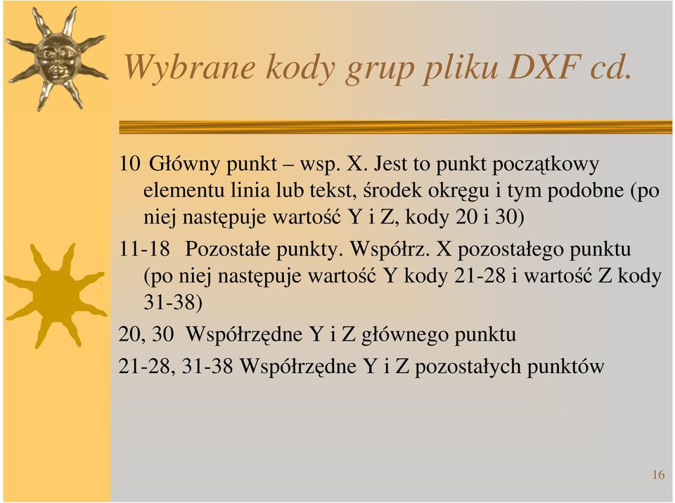 wartość Y i Z, kody 2 i 3) 11-18 Pozostałe punkty. Współrz.