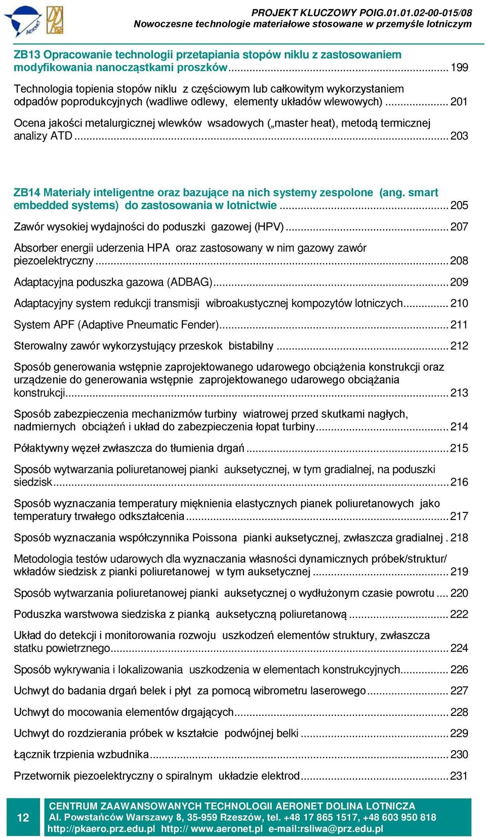 .. 201 Ocena jakości metalurgicznej wlewków wsadowych ( master heat), metodą termicznej analizy ATD... 203 ZB14 Materiały inteligentne oraz bazujące na nich systemy zespolone (ang.