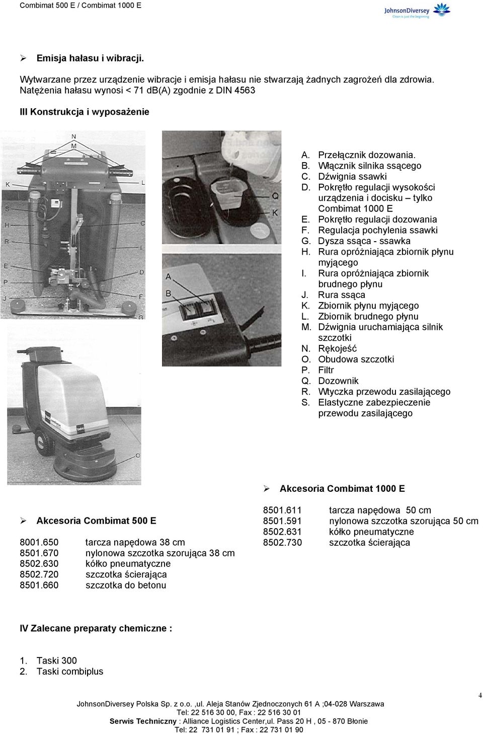 Pokrętło regulacji wysokości urządzenia i docisku tylko Combimat 1000 E E. Pokrętło regulacji dozowania F. Regulacja pochylenia ssawki G. Dysza ssąca - ssawka H.