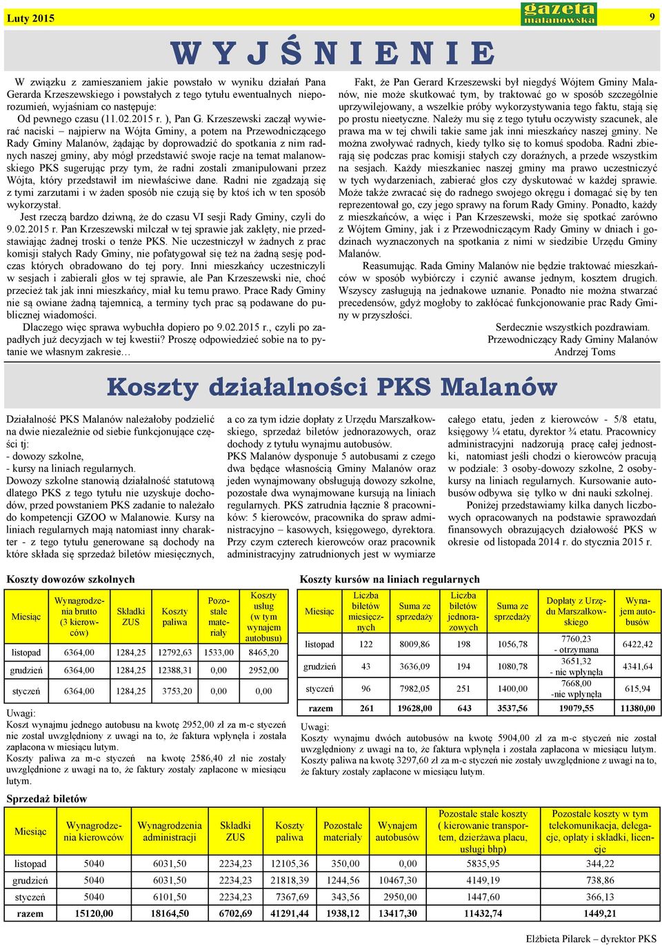 Krzeszewski zaczął wywierać naciski najpierw na ójta Gminy, a potem na Przewodniczącego Rady Gminy Malanów, żądając by doprowadzić do spotkania z nim radnych naszej gminy, aby mógł przedstawić swoje