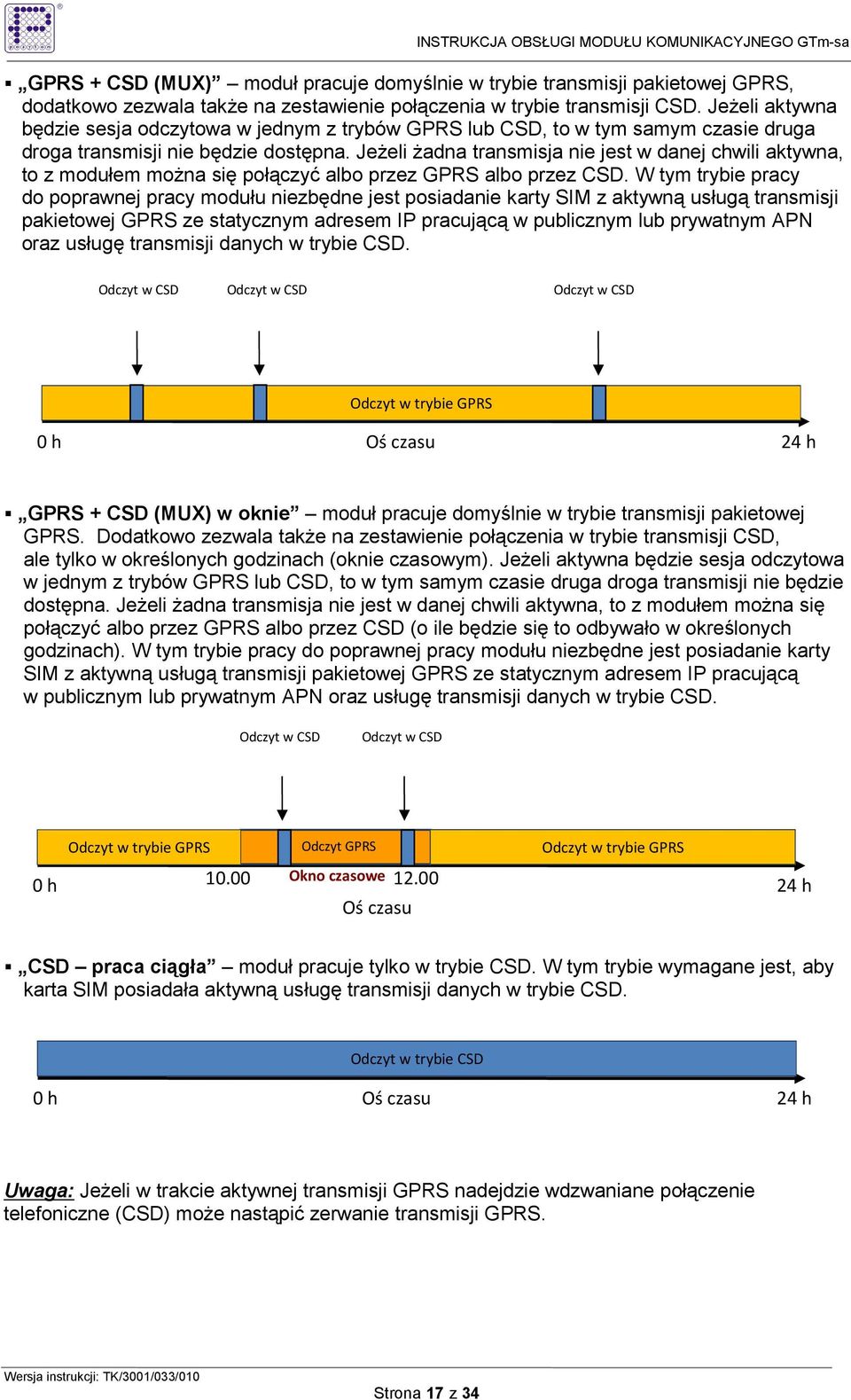 JeŜeli Ŝadna transmisja nie jest w danej chwili aktywna, to z modułem moŝna się połączyć albo przez GPRS albo przez CSD.