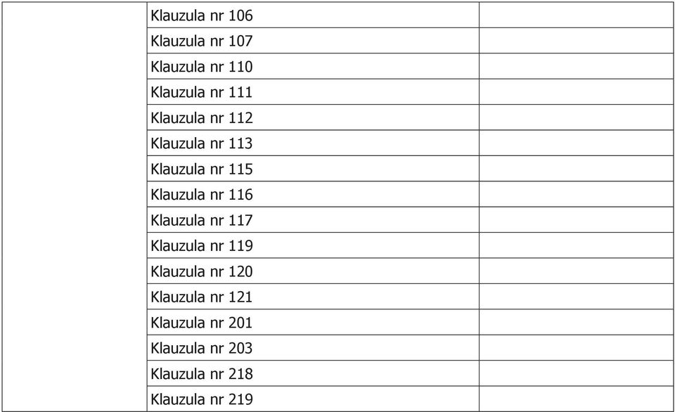 Klauzula nr 117 Klauzula nr 119 Klauzula nr 120 Klauzula nr 121