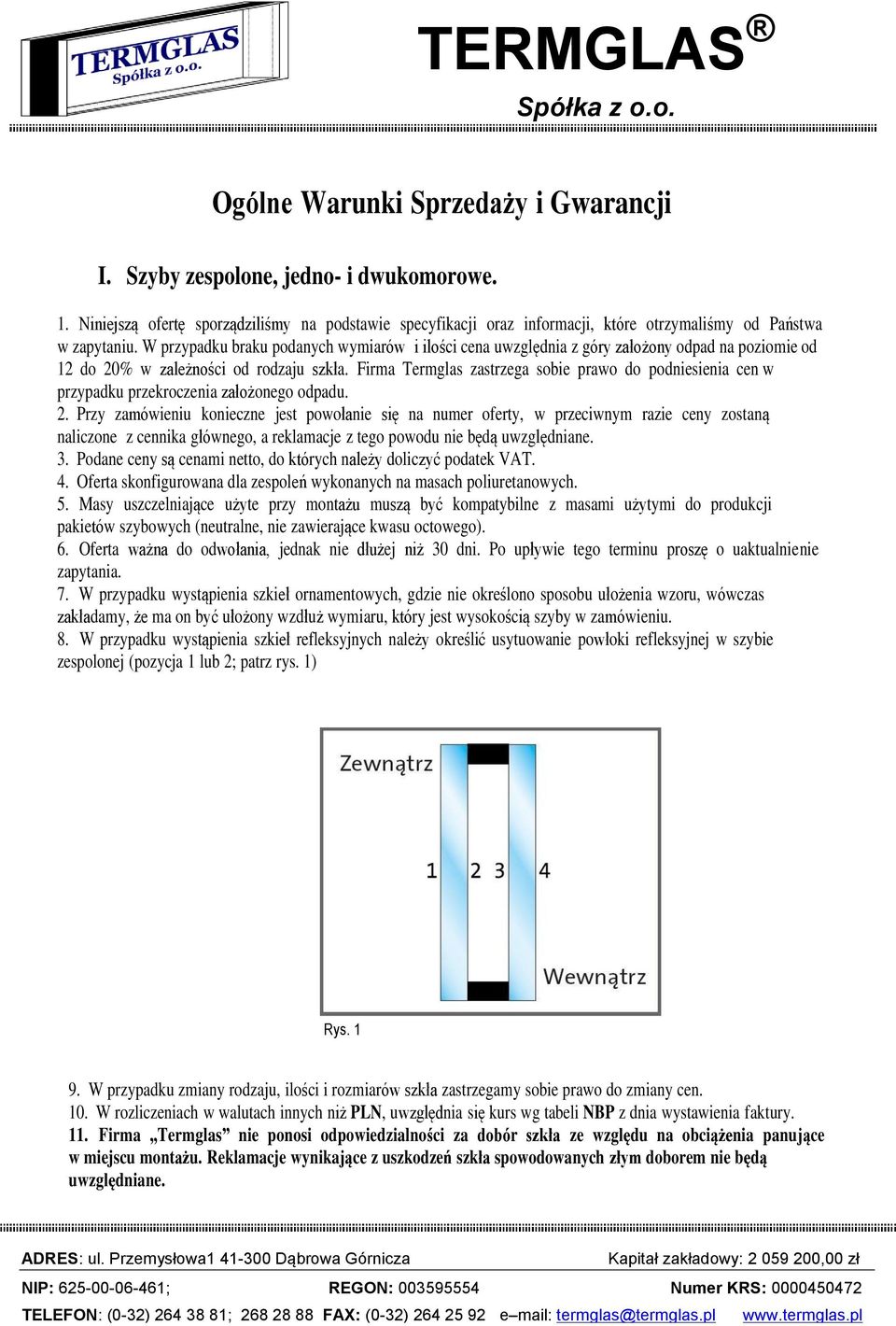 Firma Termglas zastrzega sobie prawo do podniesienia cen w przypadku przekroczenia założonego odpadu. 2.