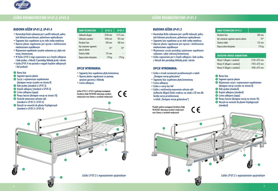 4 Konstrukcja łóżek wykonana jest z profili stalowych, pokrytych lakierem proszkowym, poliestrowo-epoksydowym Segmenty leża wypełnione są na stałe siatką metalową Oparcie pleców regulowane jest